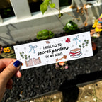 Aesthetic booktok bookmark with the lyrics "I will go to secret hardens in my mind" inspired by Taylor Swift's song "I Hate It Here" from TTPD. 