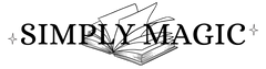 Logo with the text 'Simply Magic' and an open book design on a white background