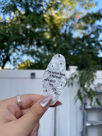 A white marble acrylic motel chain engraved with black sparkles and the text "i've never been a natural, all i do is try, try, try."