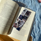 a pretty little liars inspired collage bookmark featuring various PLL icons from rosewood such as aria, hanna, alison, spencer, and emily.